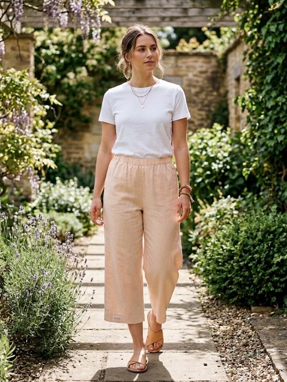 Joe Fresh Cropped Wide-Leg Linen-Blend Pants, Light Peach Medium